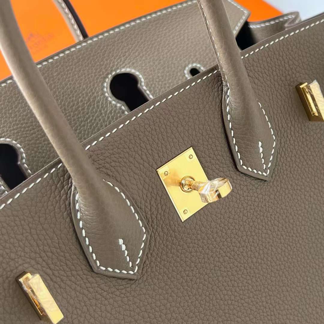 Hermès（爱马仕）Birkin 铂金包 Togo 进口小牛皮 Ck18 大象灰 金扣 25cm 全手工蜡线缝制 Ghw