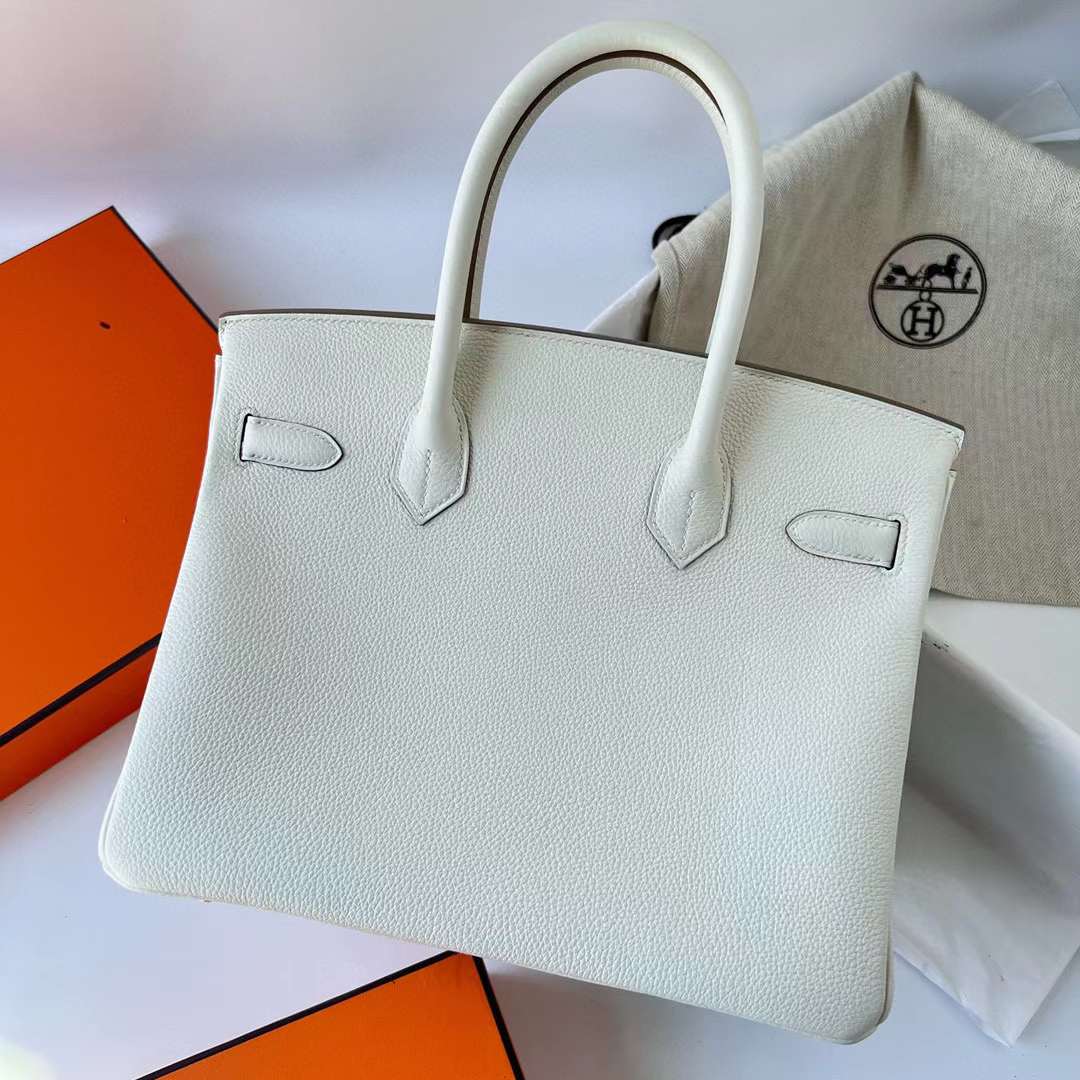 Hermès（爱马仕）Birkin 铂金包 Togo 进口小牛皮 0T 蘑菇白 金扣 30cm 全手工蜡线缝制 Ghw