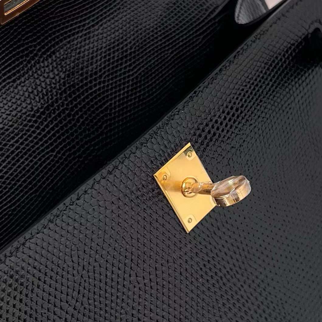 Hermès（爱马仕）Mini Kelly Pochette Lizard 进口蜥蜴皮 Ck89 黑色 金扣 22cm 全手工蜡线缝制 Ghw