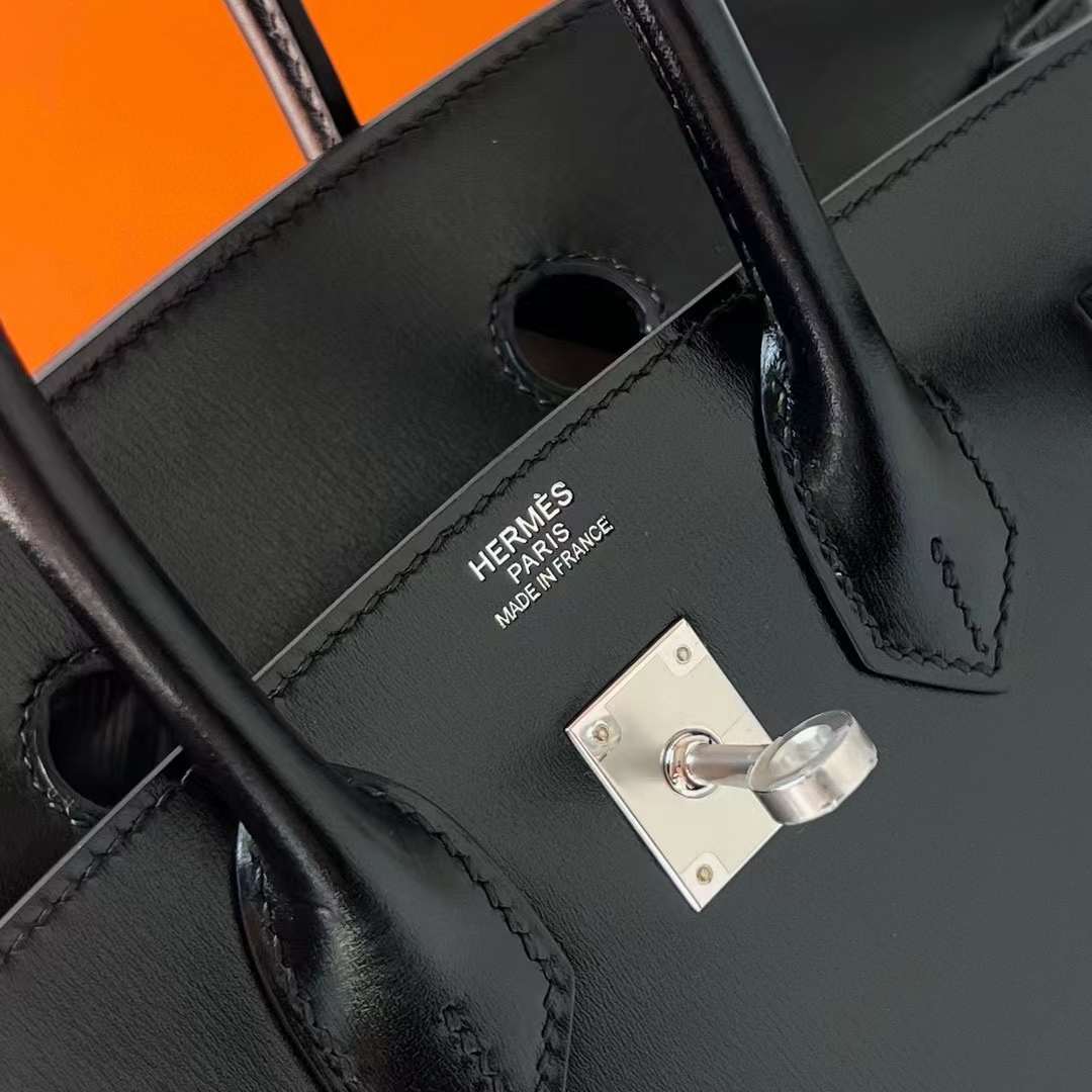 Hermès（爱马仕）Birkin 铂金包 Box皮 Ck89 黑色 银扣 25cm 全手工蜡线缝制 Phw