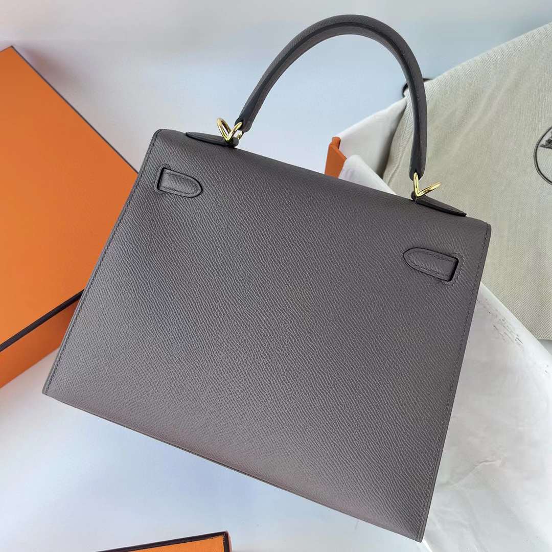 Hermès（爱马仕）Kelly 凯莉包 Epsom 8F 锡器灰 金扣 25cm 全手工蜡线缝制 Ghw