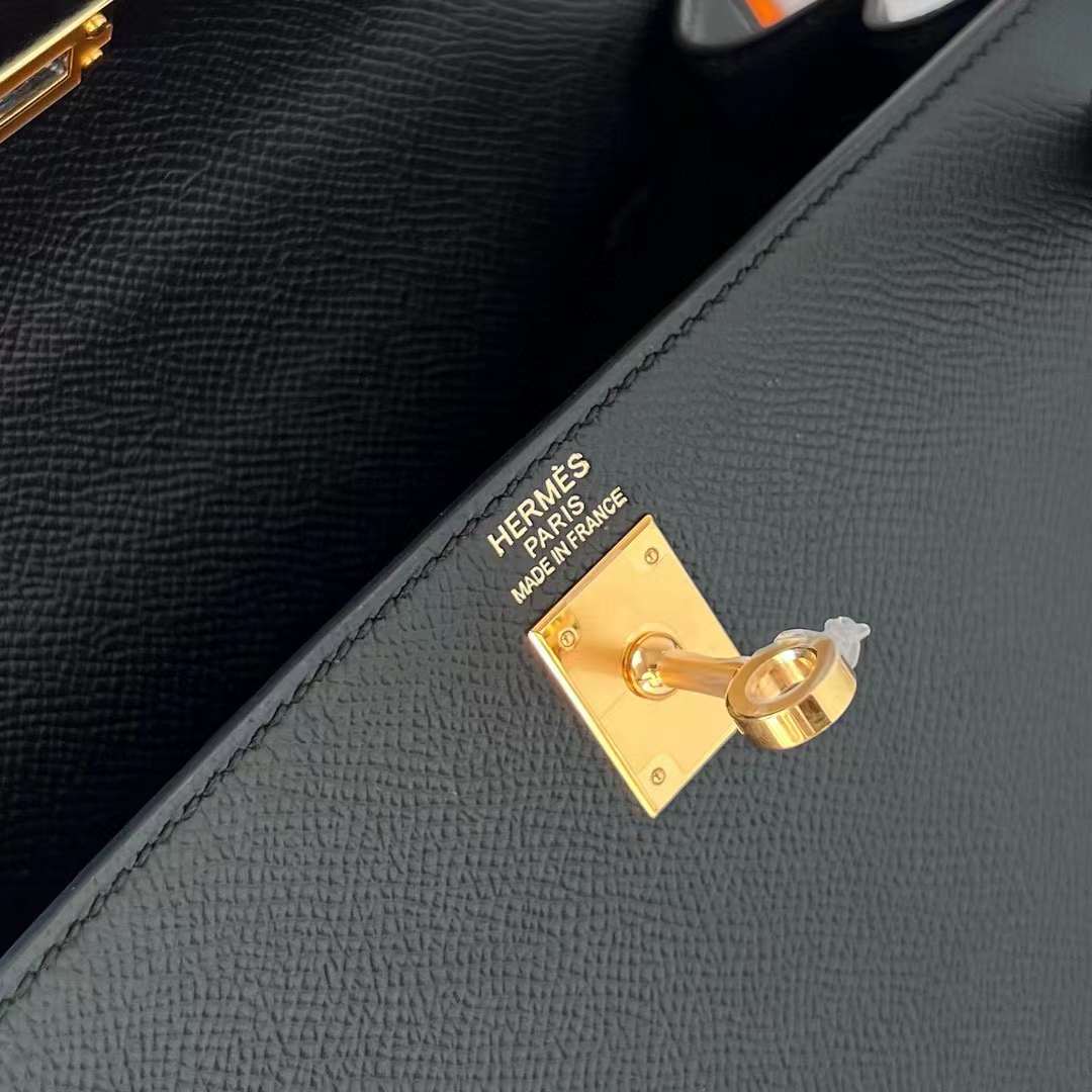 Hermès（爱马仕）Kelly 凯莉包 Epsom Ck89 黑色 金扣 25cm 全手工蜡线缝制 Ghw