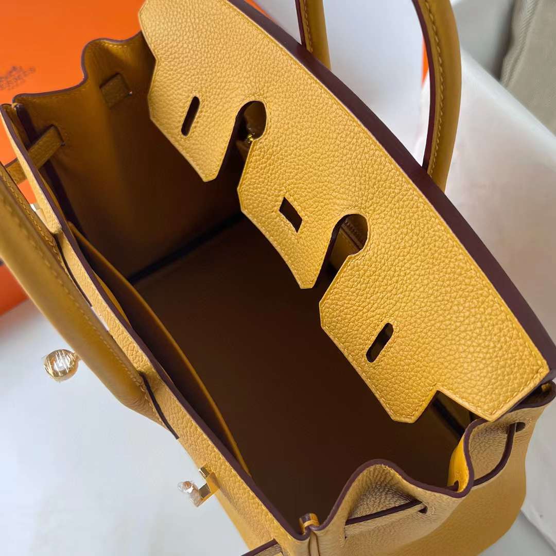 Hermès（爱马仕）Birkin 铂金包 Togo皮 9D 琥珀黄 金扣 25cm 全手工蜡线缝制 Ghw
