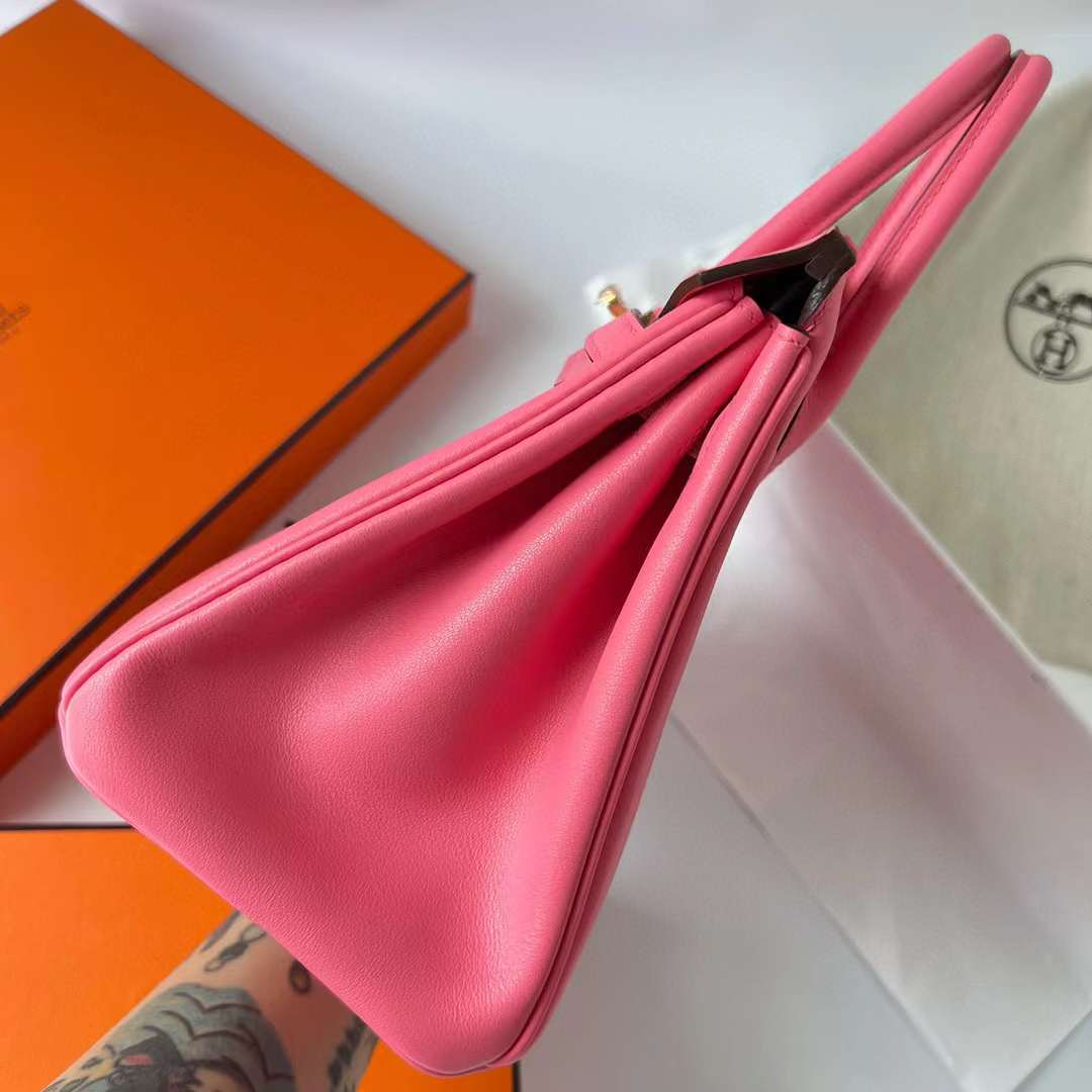 Hermès（爱马仕）Birkin 铂金包 Swift 8W 新唇膏粉 金扣 25cm 全手工蜡线缝制 Ghw