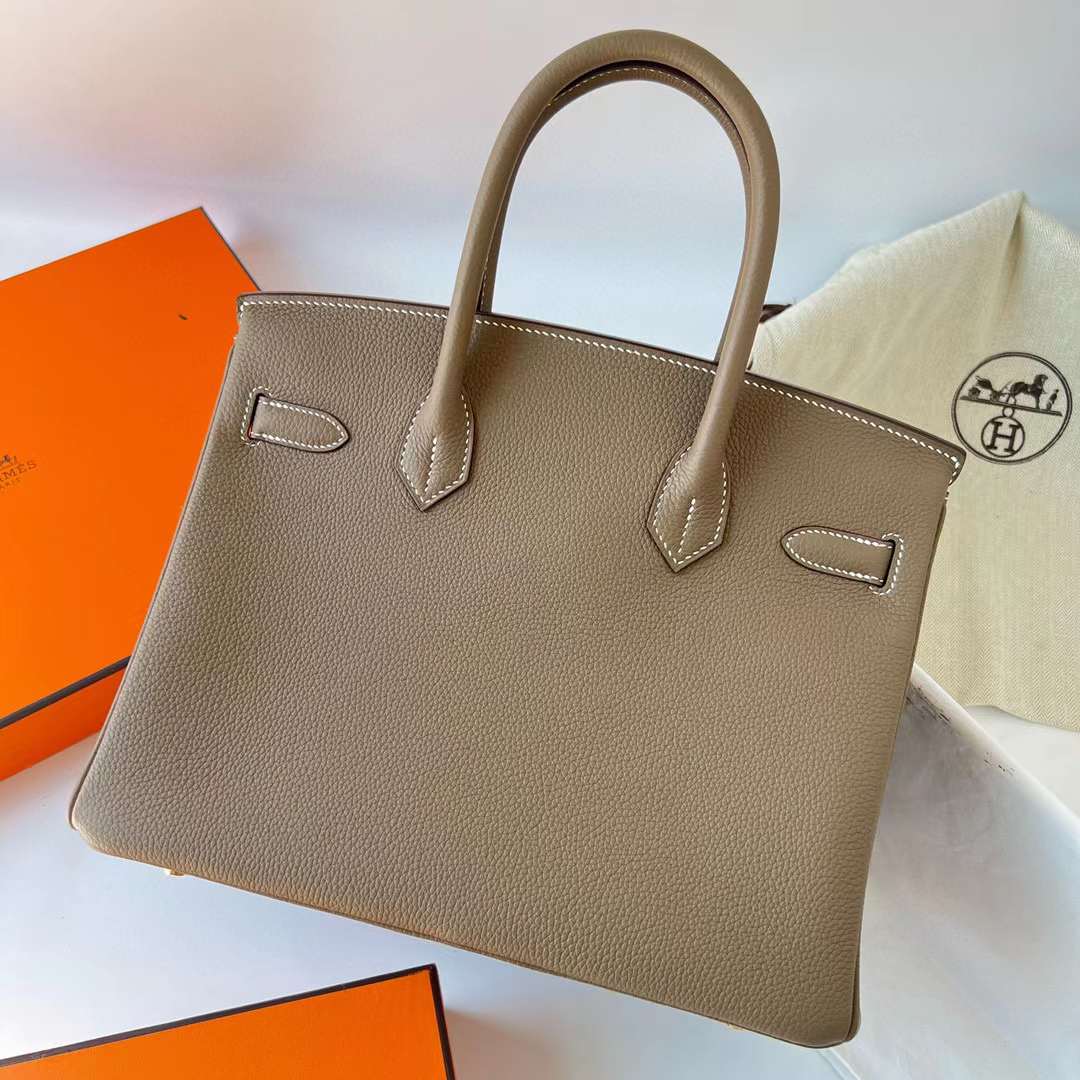 Hermès（爱马仕）Birkin 铂金包 Togo 进口小牛皮 Ck18 大象灰 金扣 30cm 全手工蜡线缝制 Ghw
