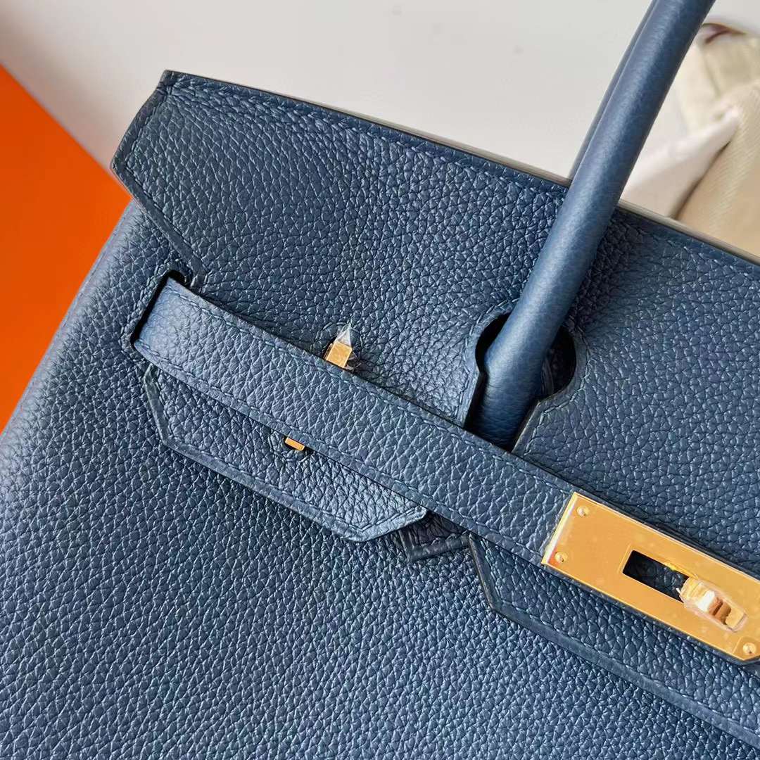 Hermès（爱马仕）Birkin 铂金包 Togo 进口德国小牛皮 S4 深邃蓝 金扣 30cm 全手工蜡线缝制 Ghw