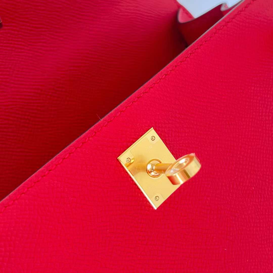 Hermès（爱马仕）Kelly 凯莉包 Epsom Q5 国旗红 金扣 25cm 全手工蜡线缝制 Ghw