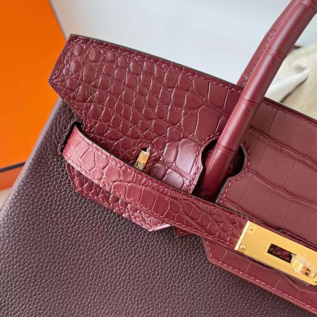 Hermès（爱马仕）Birkin 铂金包 Touch Togo皮 拼 雾面美洲鳄 Ck55 爱马仕红 金扣 30cm 全手工蜡线缝制 Ghw
