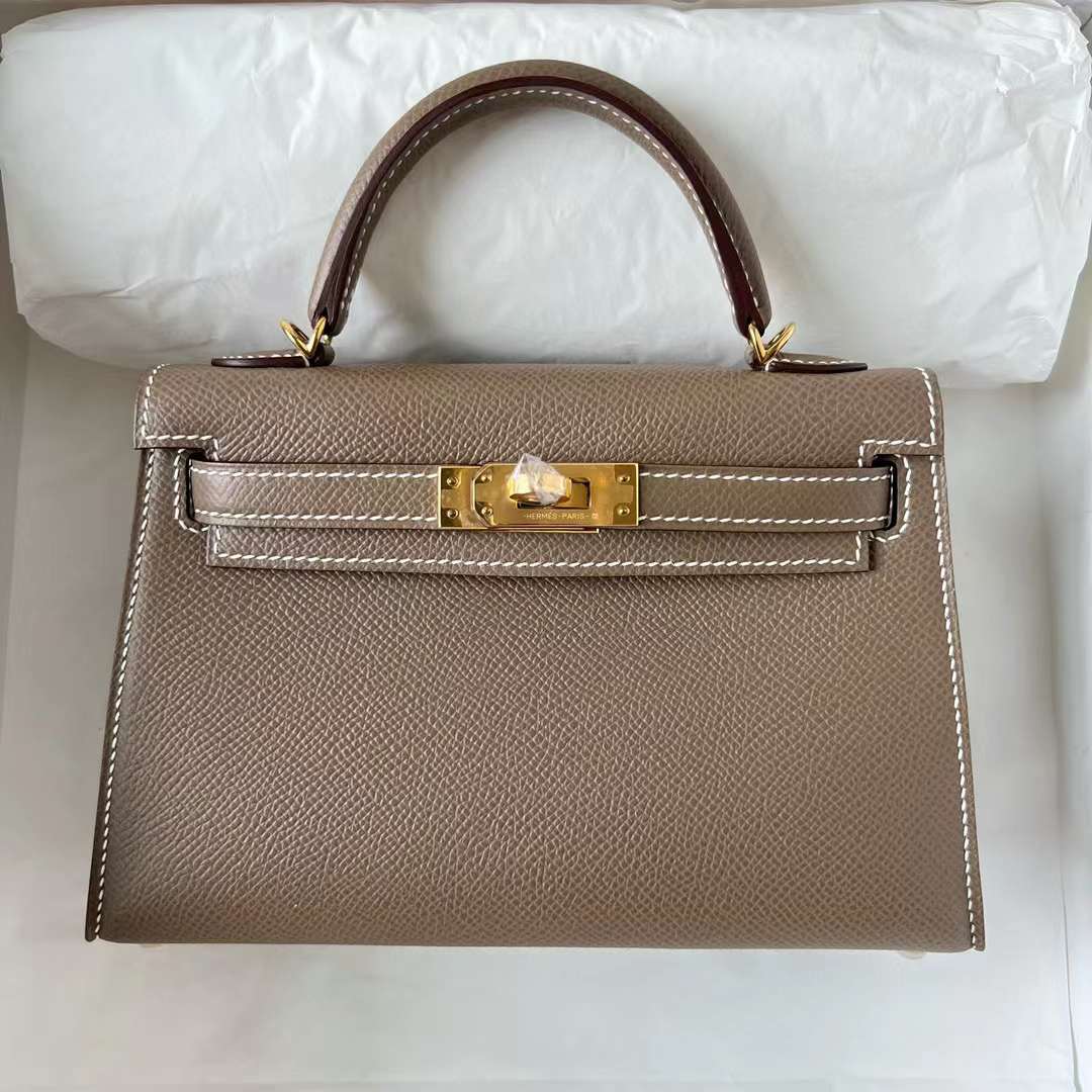 Hermès（爱马仕）Mini Kelly 迷你凯莉 Epsom Ck18 大象灰 金扣 19cm 全手工蜡线缝制 Ghw