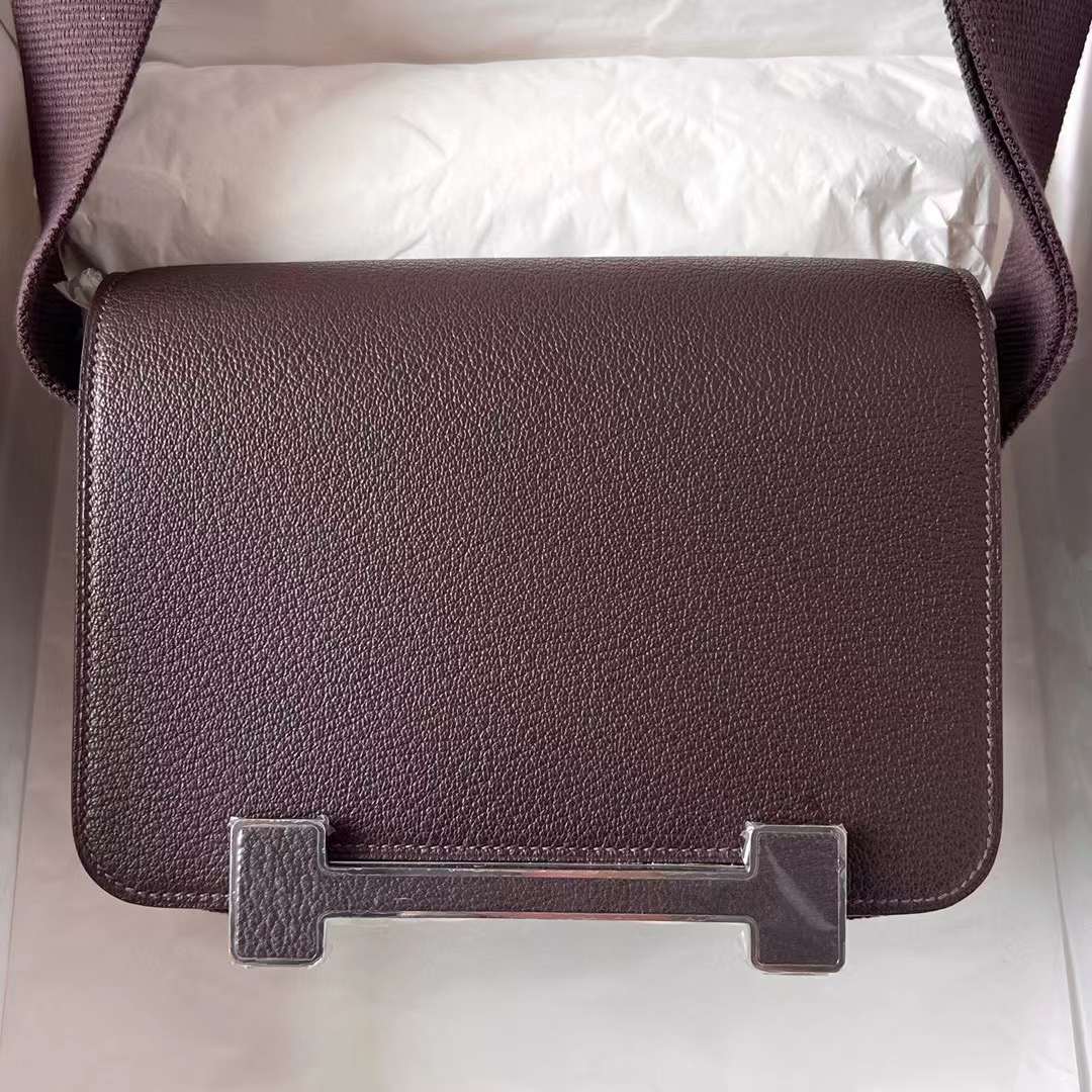 Hermès（爱马仕）Geta 木屐包 Chevre 进口山羊皮 0G 马鞍红 银扣 20cm 全手工蜡线缝制 Phw