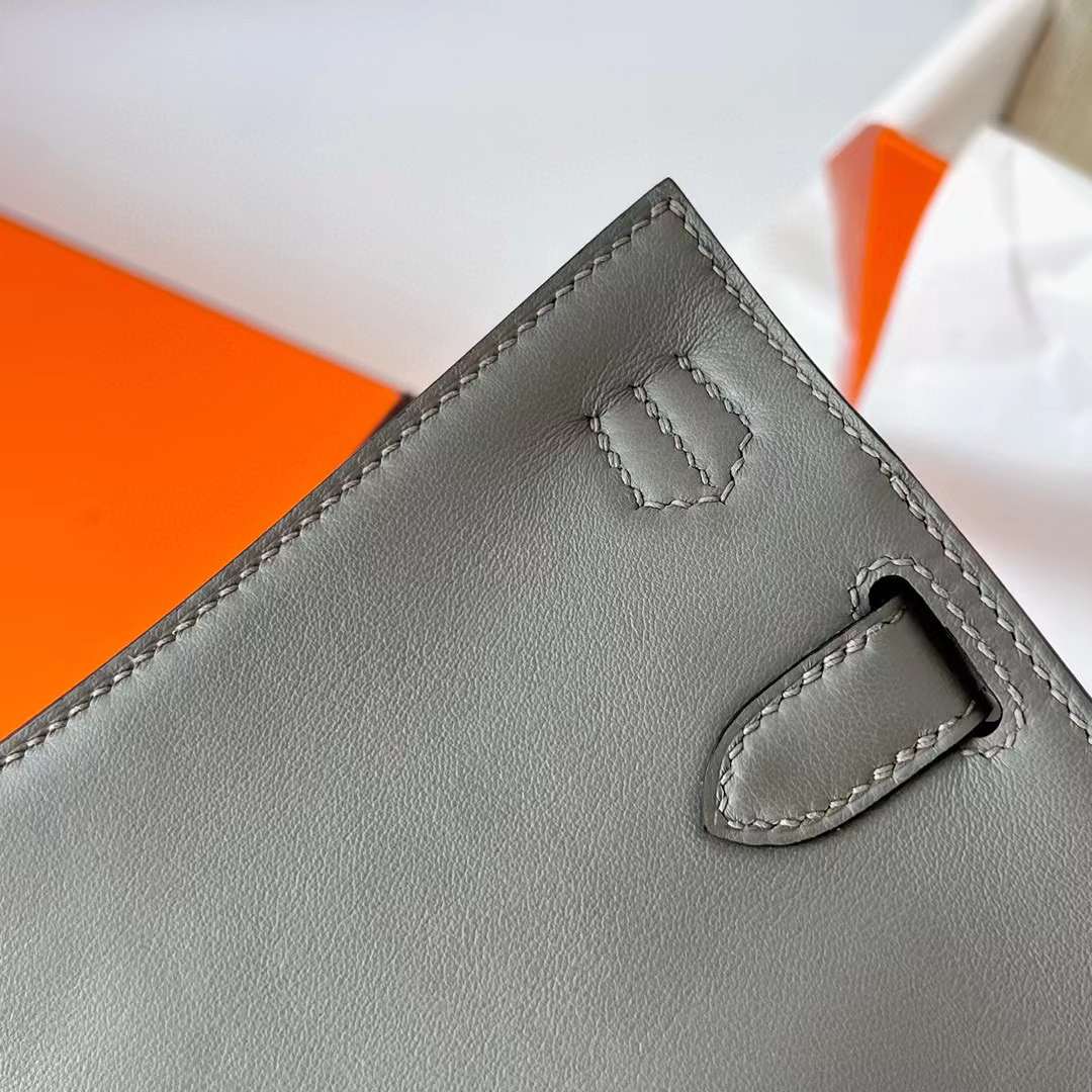 Hermès（爱马仕）Mini Jypsiere 迷你 吉普赛 Swift 0L 积雨云灰 银扣 23cm 全手工蜡线缝制 Phw