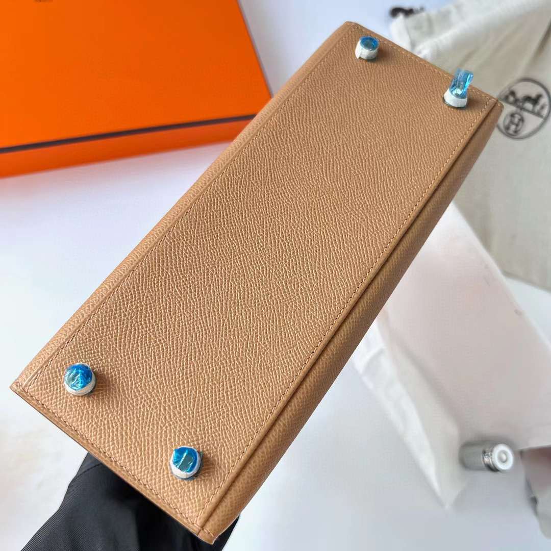 Hermès（爱马仕）Kelly 凯莉包 Touch Epsom 拼 亮面尼罗鳄鱼皮 奶茶色 拼 蜜糖棕 金扣 25cm 全手工蜡线缝制 Ghw