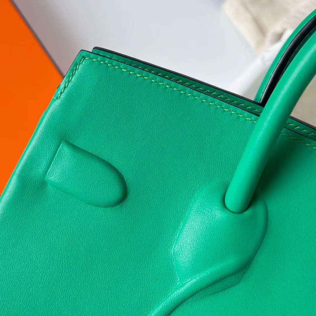 Hermès（爱马仕）Birkin Shadow Swift 幻影包 6W 薄荷绿 银扣 25cm 全手工蜡线缝制 Phw
