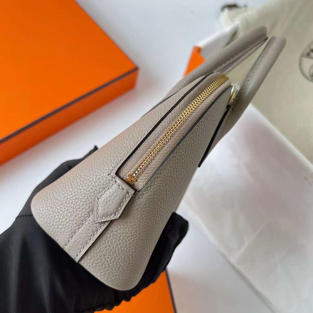 Hermès（爱马仕）Mini Bolide 迷你保龄球包 Evercolor M8 沥青灰 金扣 19cm 全手工蜡线缝制 Ghw