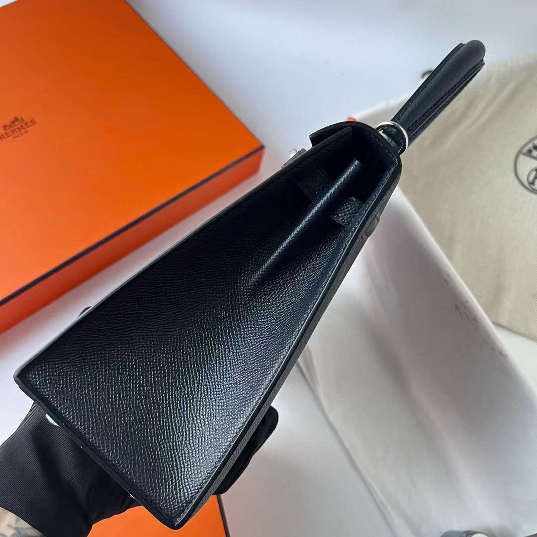 Hermès（爱马仕）Kelly 凯莉包 Epsom Ck76 深海蓝 银扣 25cm 全手工蜡线缝制 Phw