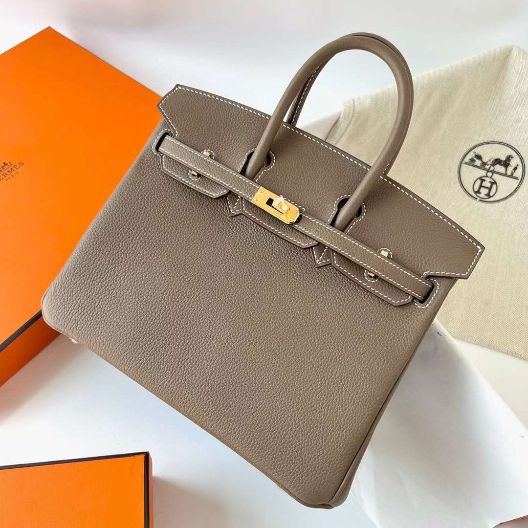 Hermès（爱马仕）Birkin 铂金包 Togo 进口小牛皮 Ck18 大象灰 金扣 25cm 全手工蜡线缝制 Ghw