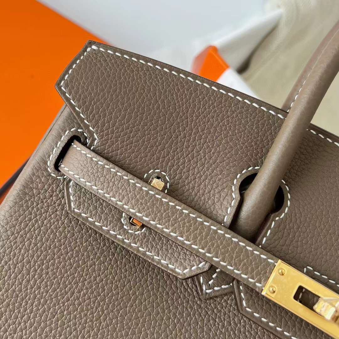 Hermès（爱马仕）Birkin 铂金包 Togo 进口小牛皮 Ck18 大象灰 金扣 25cm 全手工蜡线缝制 Ghw