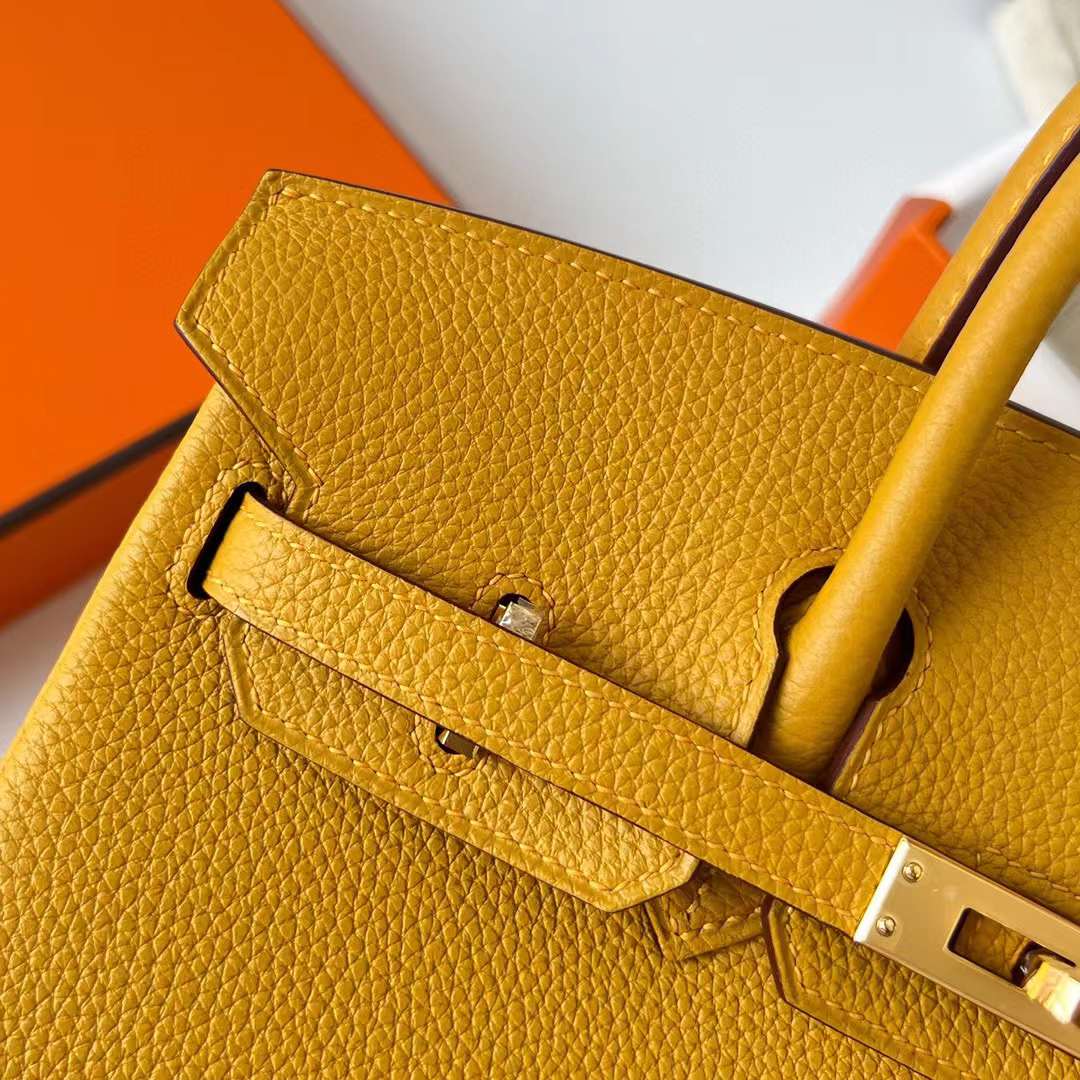 Hermès（爱马仕）Birkin 铂金包 Togo皮 9D 琥珀黄 金扣 25cm 全手工蜡线缝制 Ghw