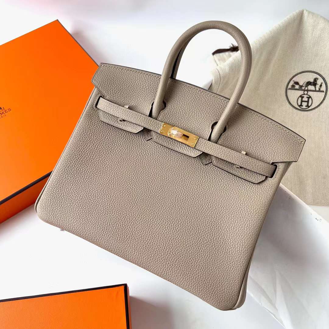 Hermès（爱马仕）Birkin 铂金包 Togo Ck81 斑鸠灰 金扣 25cm 全手工蜡线缝制 Ghw