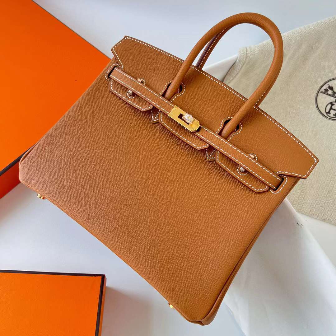 Hermès（爱马仕）Birkin 铂金包 Epsom Ck37 金棕色 金扣 25cm 全手工蜡线缝制 Ghw