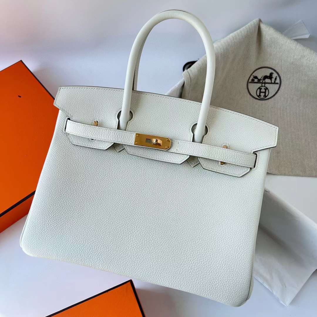 Hermès（爱马仕）Birkin 铂金包 Togo 进口小牛皮 0T 蘑菇白 金扣 30cm 全手工蜡线缝制 Ghw
