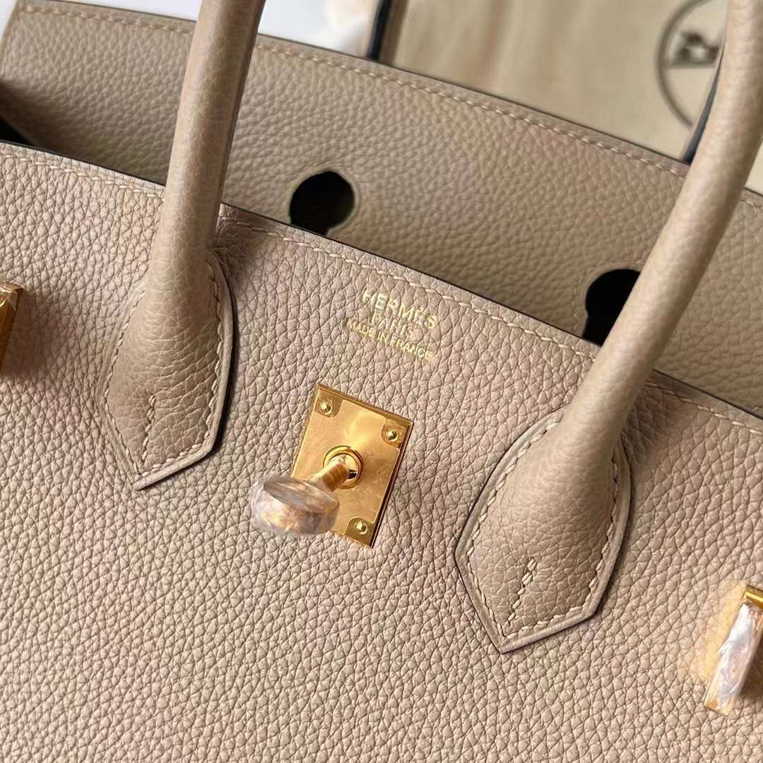 Hermès（爱马仕）Birkin 铂金包 Togo Ck81 斑鸠灰 金扣 25cm 全手工蜡线缝制 Ghw