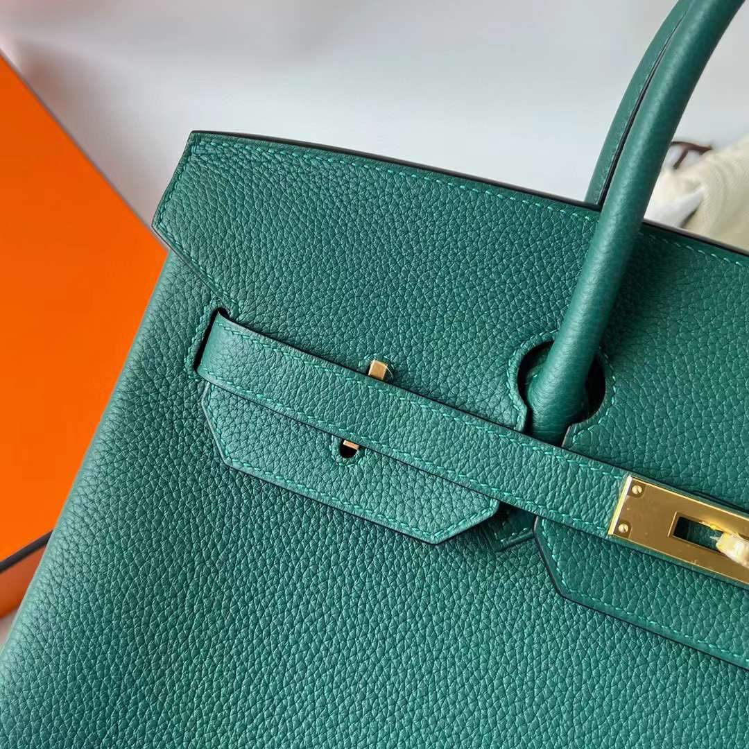 Hermès（爱马仕）Birkin 铂金包 Togo 进口小牛皮 Z6 孔雀绿 金扣 35cm 全手工蜡线缝制 Ghw