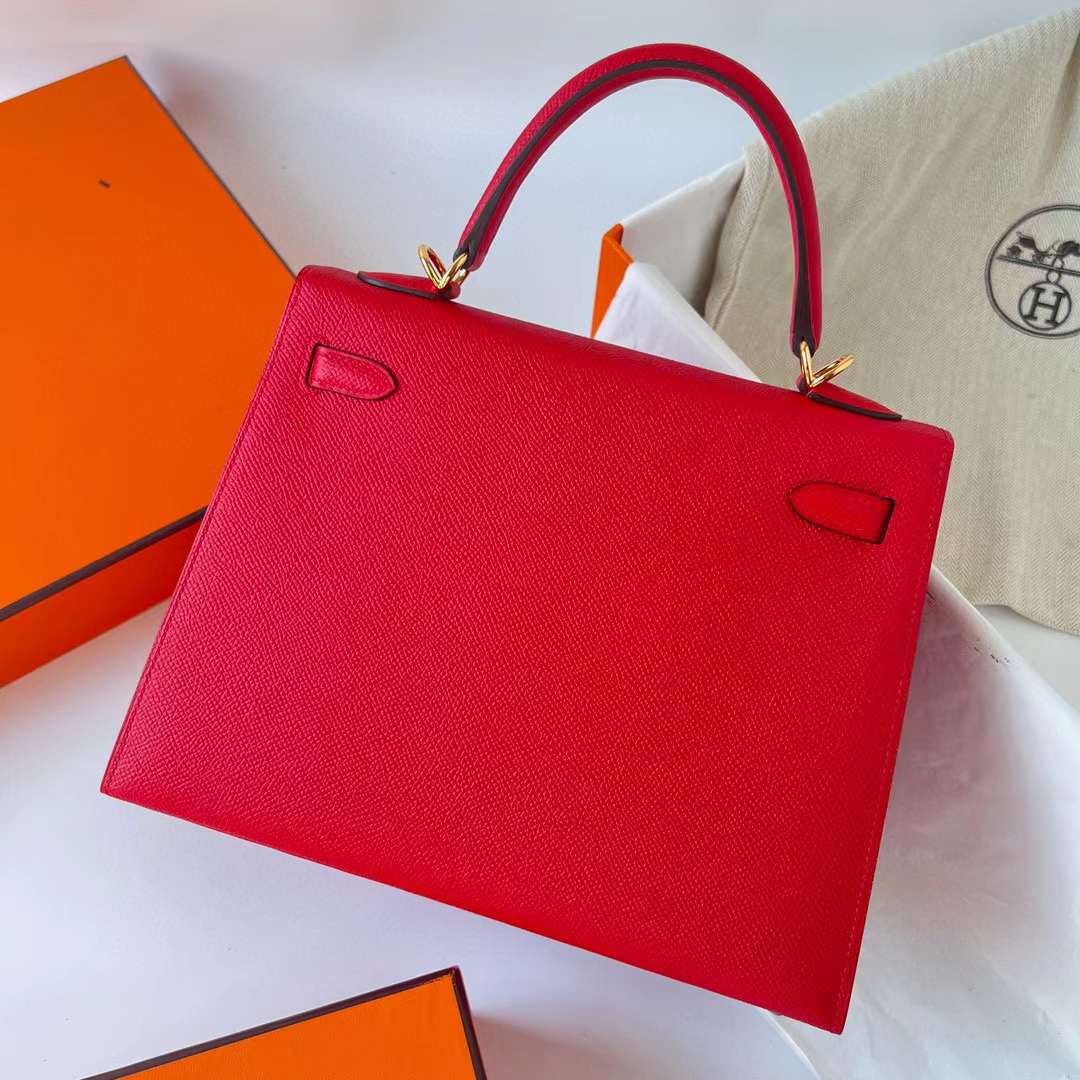 Hermès（爱马仕）Kelly 凯莉包 Epsom Q5 国旗红 金扣 25cm 全手工蜡线缝制 Ghw