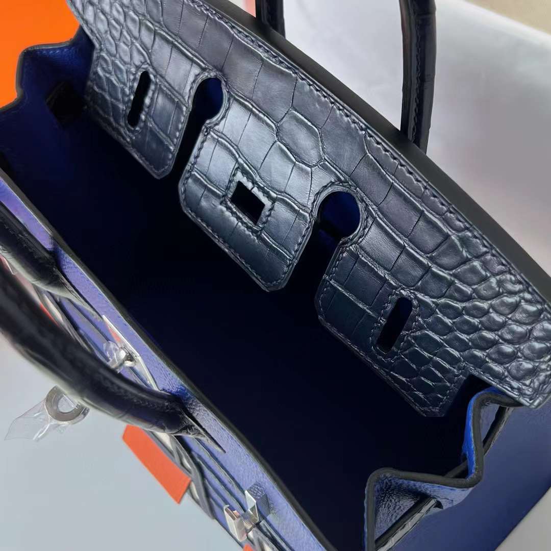 Hermès（爱马仕）Birkin 限量版 蓝色 小房子 银扣 20cm 全手工蜡线缝制 Phw