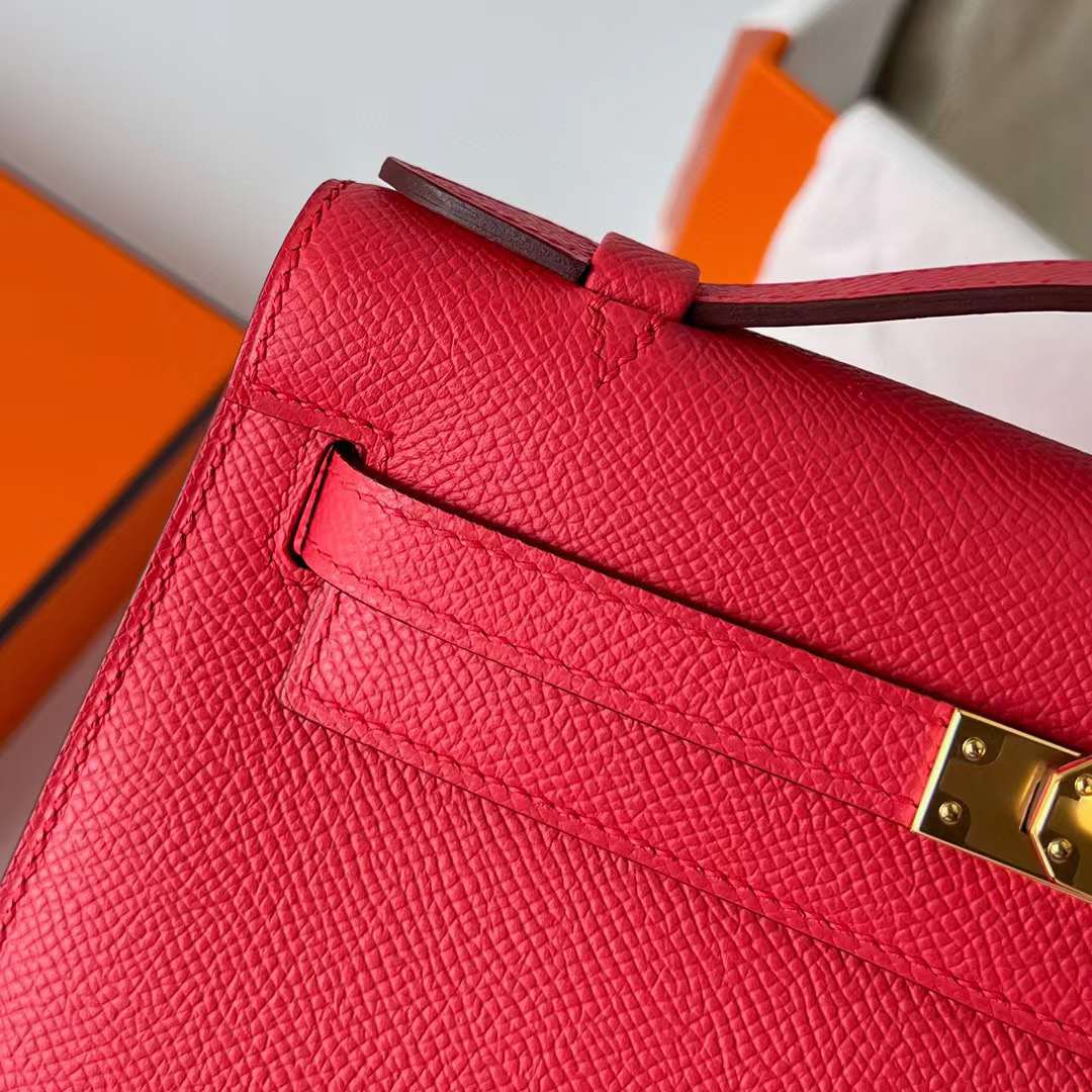 Hermès（爱马仕）Mini Kelly Pochette Epsom T5 蜜糖粉 金扣 22cm 全手工蜡线缝制 Ghw