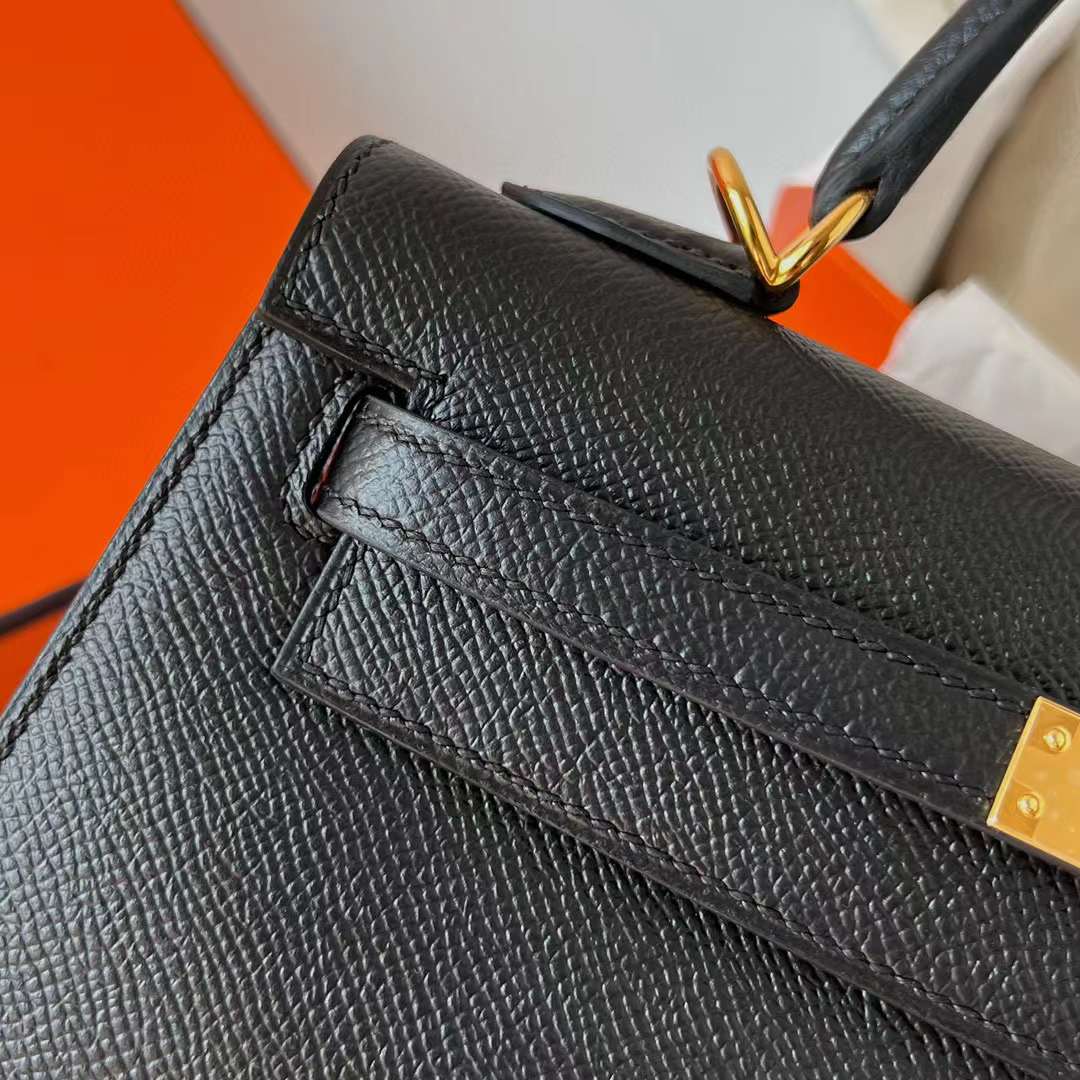 Hermès（爱马仕）Kelly 凯莉包 Epsom Ck89 黑色 金扣 25cm 全手工蜡线缝制 Ghw