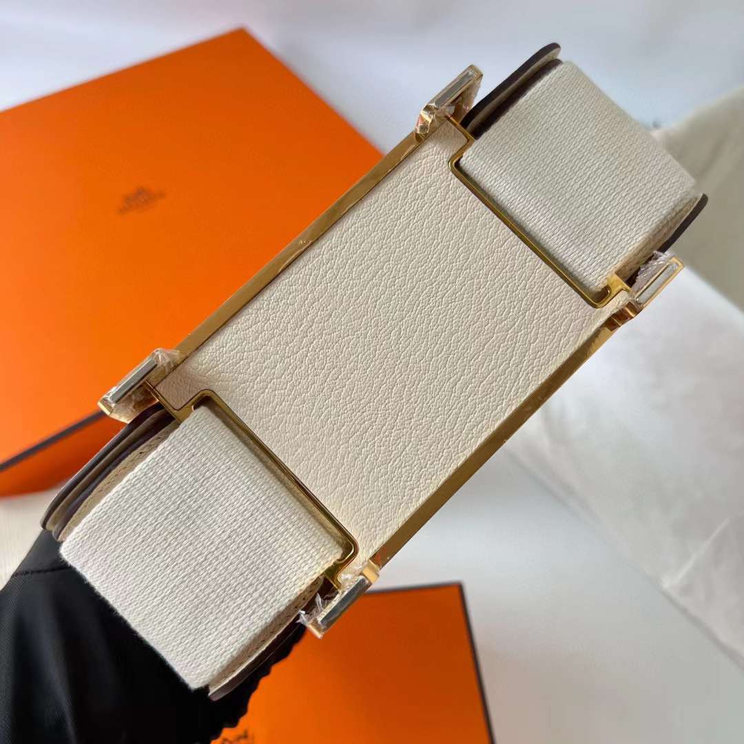 Hermès（爱马仕）Geta 木屐包 Chevre 进口山羊皮 I2 奶油白 金扣 20cm 全手工蜡线缝制 Ghw
