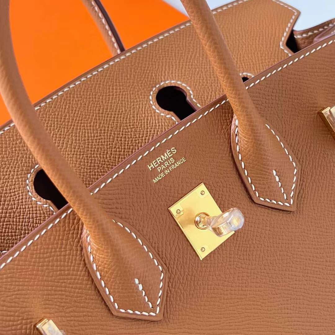 Hermès（爱马仕）Birkin 铂金包 Epsom Ck37 金棕色 金扣 25cm 全手工蜡线缝制 Ghw