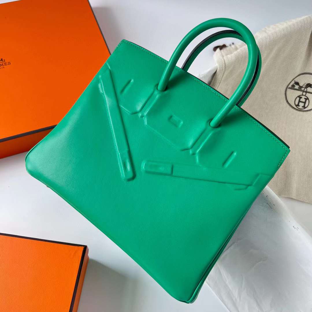 Hermès（爱马仕）Birkin Shadow Swift 幻影包 6W 薄荷绿 银扣 25cm 全手工蜡线缝制 Phw