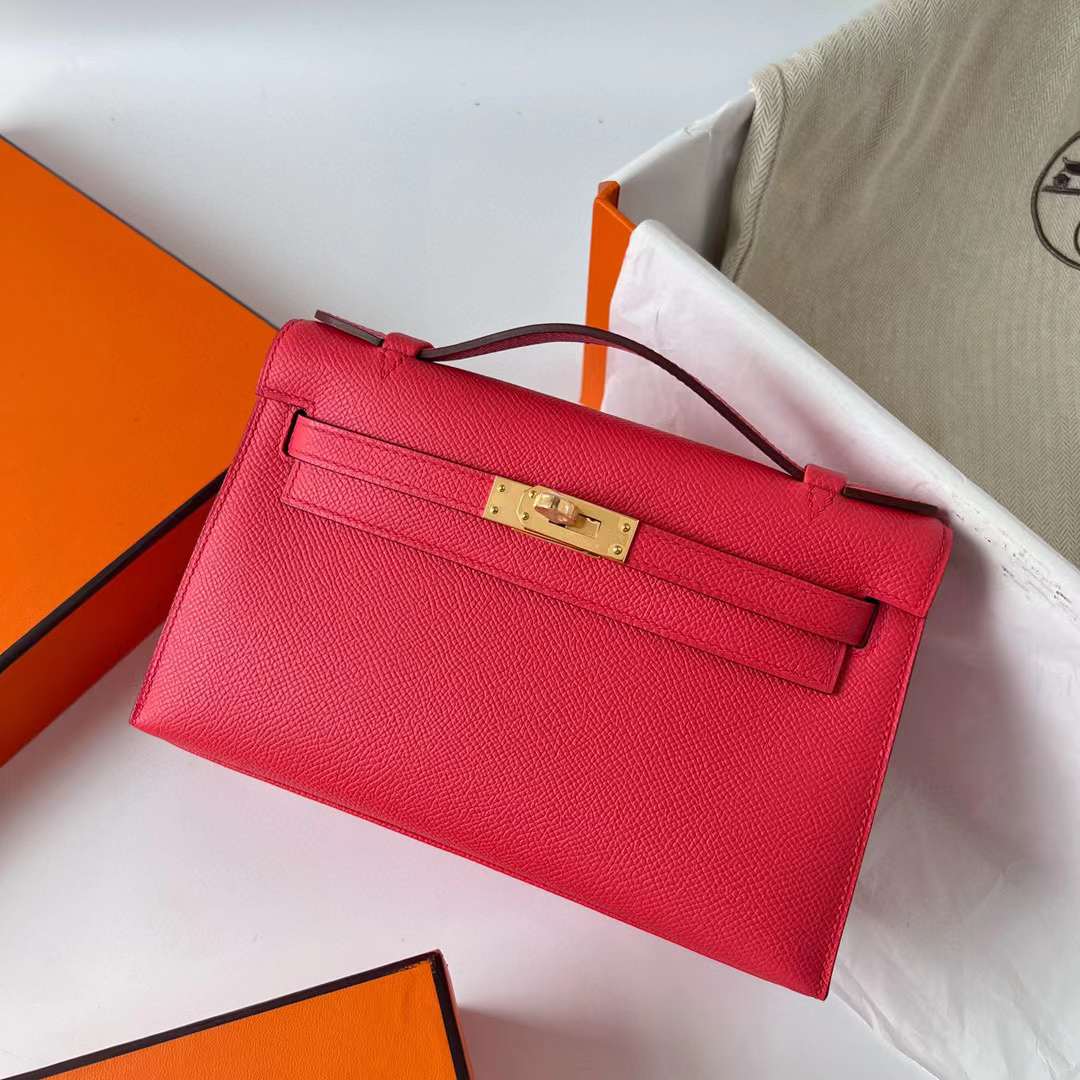 Hermès（爱马仕）Mini Kelly Pochette Epsom T5 蜜糖粉 金扣 22cm 全手工蜡线缝制 Ghw