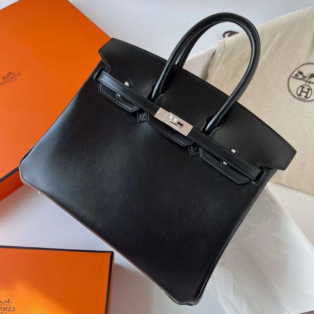 Hermès（爱马仕）Birkin 铂金包 Box皮 Ck89 黑色 银扣 25cm 全手工蜡线缝制 Phw