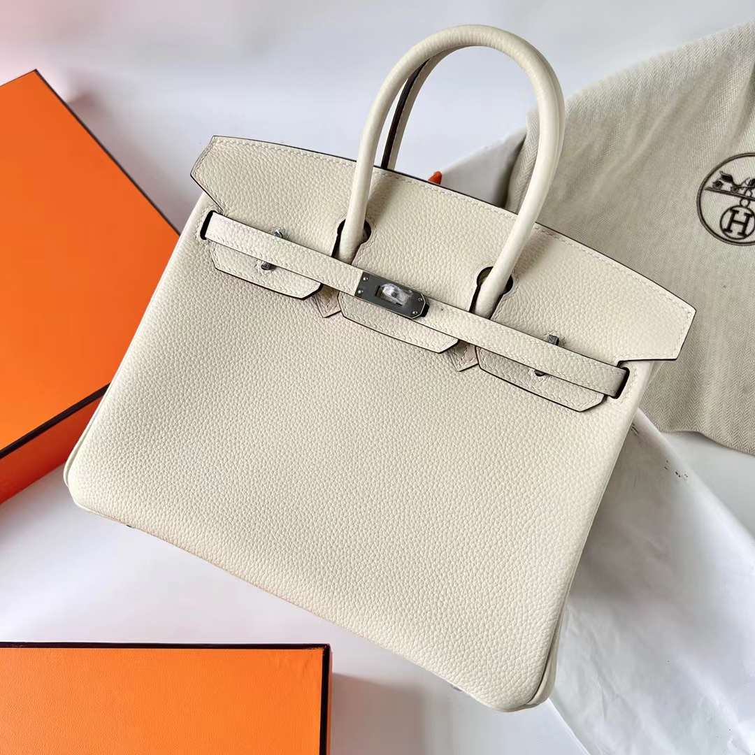Hermès（爱马仕）Birkin 铂金包 Togo 进口小牛皮 i2 奶油白 银扣 25cm 全手工蜡线缝制 Phw