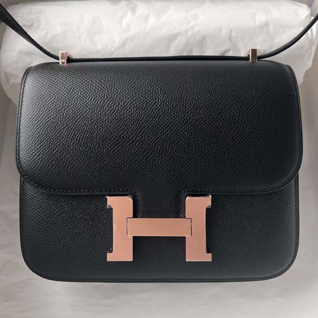 Hermès（爱马仕）Constance 1-19 Epsom 镜子款 ck89 黑色 玫瑰金扣 一级工艺 全手工蜡线缝制 RGhw