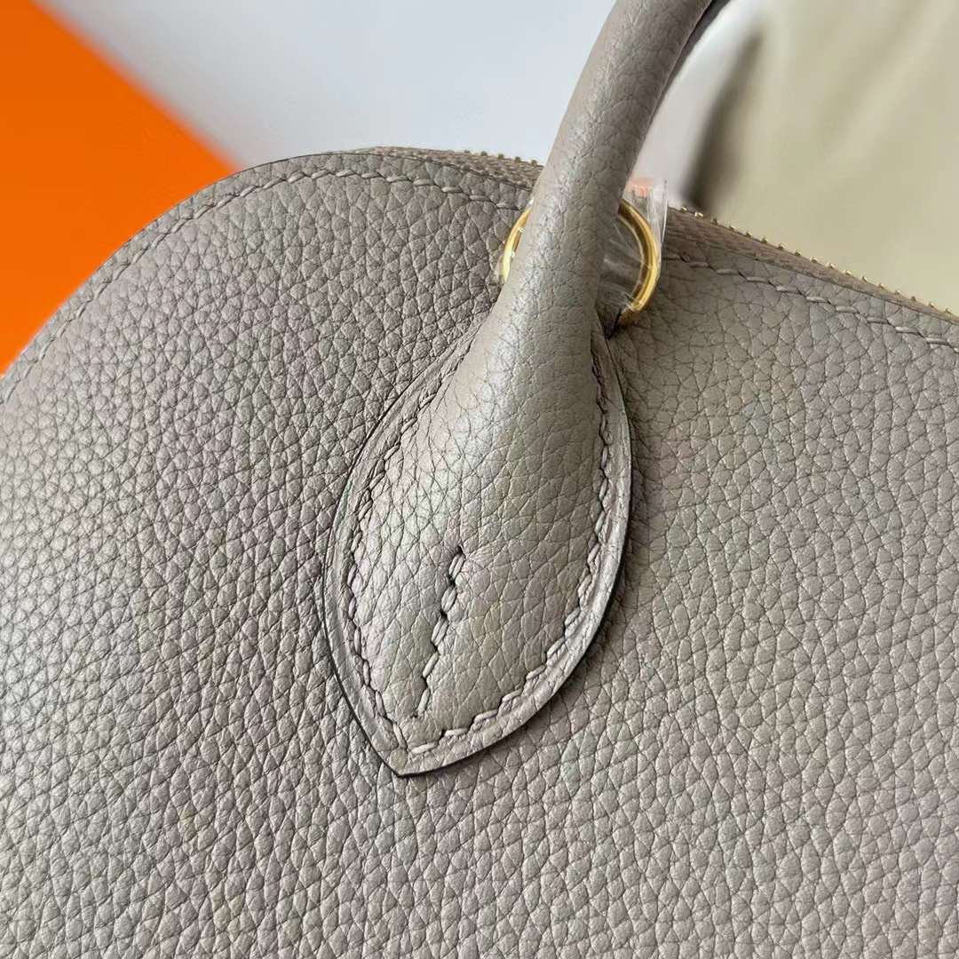 Hermès（爱马仕）Mini Bolide 迷你保龄球包 Evercolor M8 沥青灰 金扣 19cm 全手工蜡线缝制 Ghw