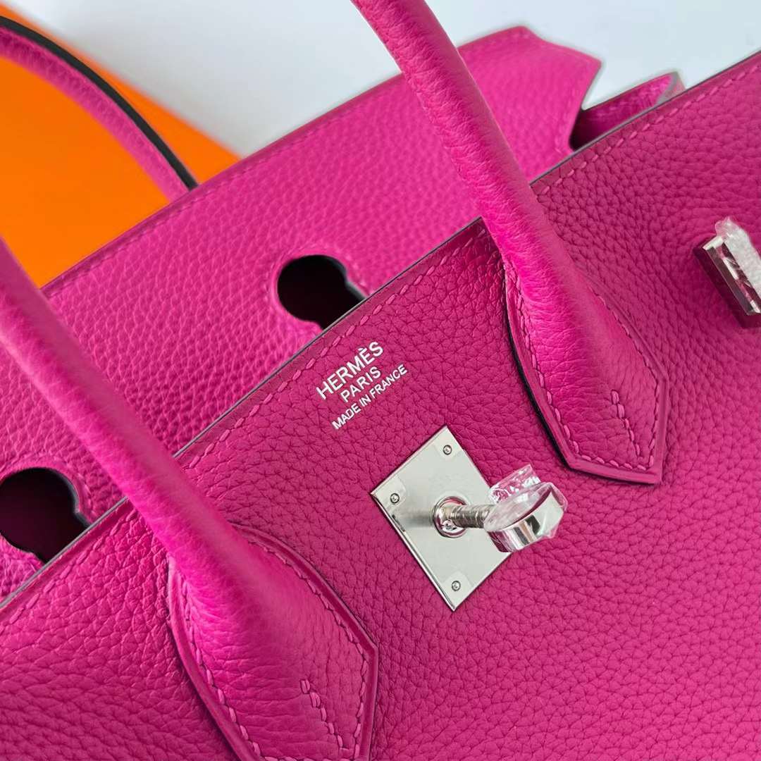 Hermès（爱马仕）Birkin 铂金包 Togo 进口德国小牛皮 L3 玫瑰紫 银扣 25cm 全手工蜡线缝制 Phw