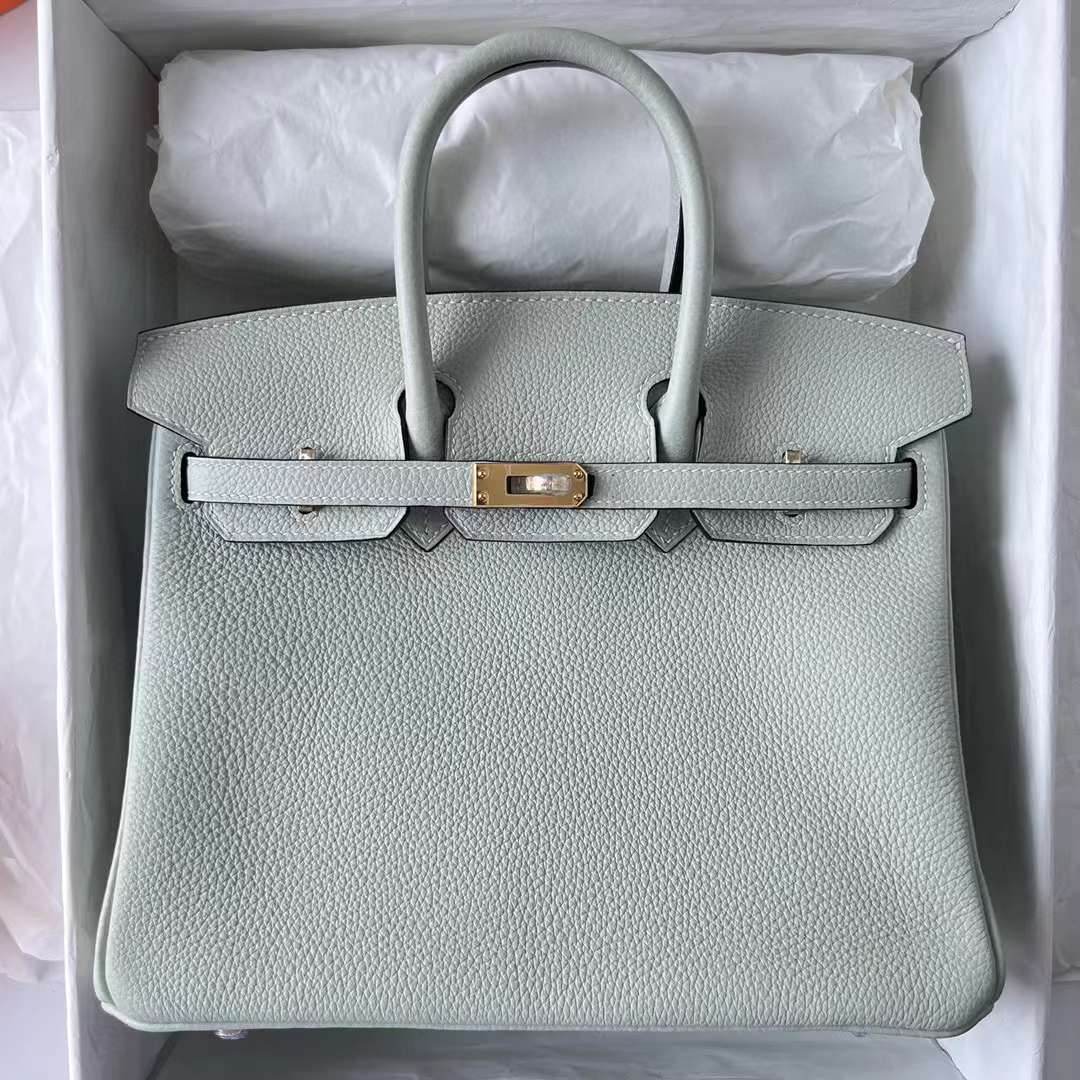 Hermès（爱马仕）Birkin 铂金包 Togo 进口小牛皮 0W 水晶灰 金扣 25cm 全手工蜡线缝制 Ghw