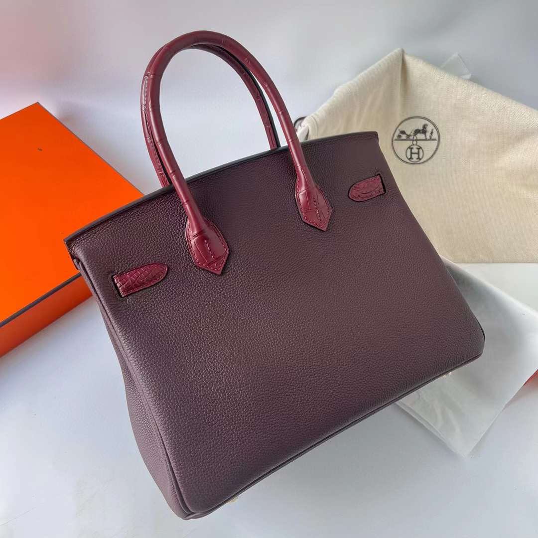 Hermès（爱马仕）Birkin 铂金包 Touch Togo皮 拼 雾面美洲鳄 Ck55 爱马仕红 金扣 30cm 全手工蜡线缝制 Ghw