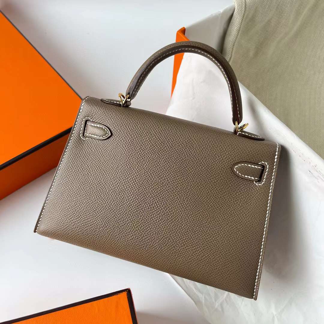 Hermès（爱马仕）Mini Kelly 迷你凯莉 Epsom Ck18 大象灰 金扣 19cm 全手工蜡线缝制 Ghw