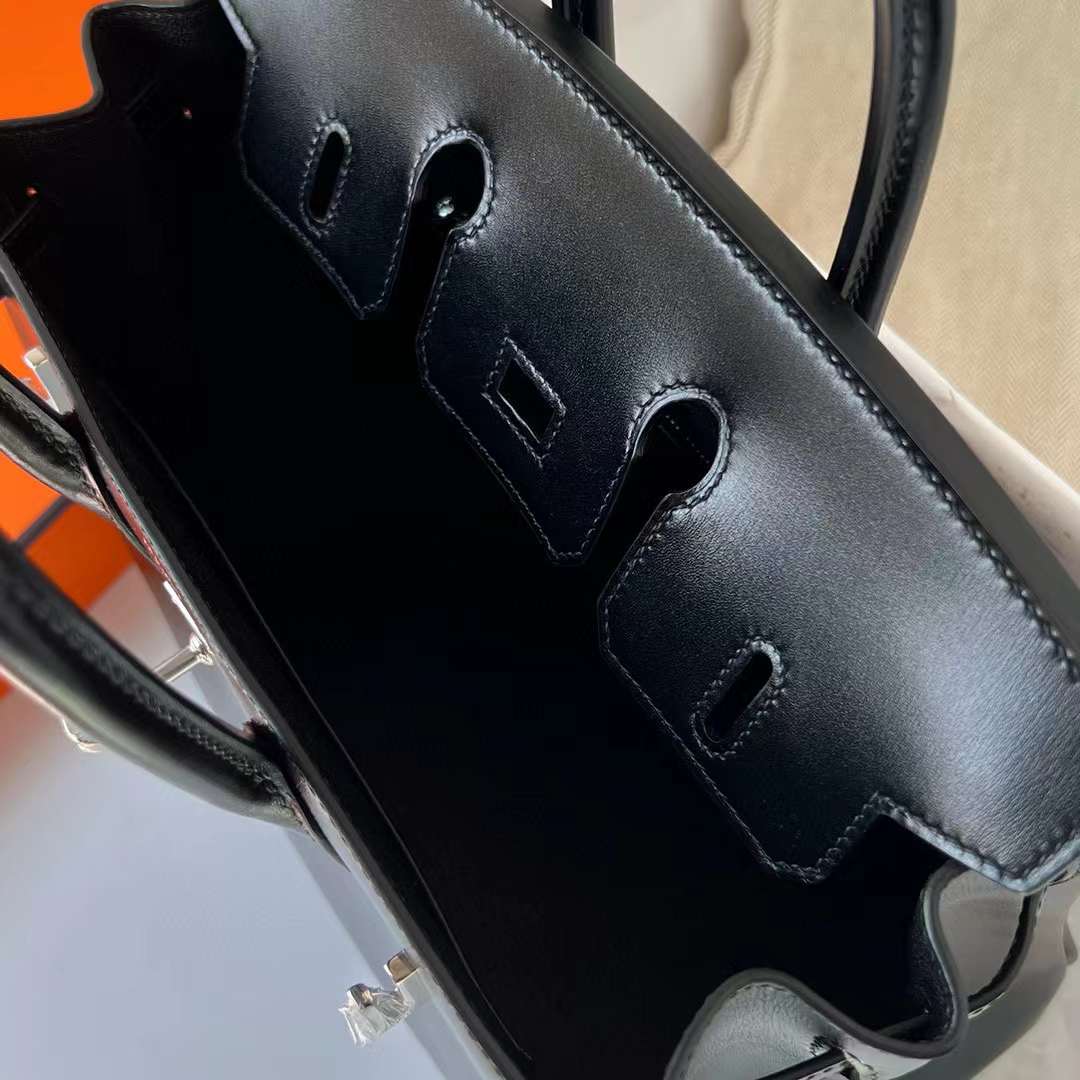 Hermès（爱马仕）Birkin 铂金包 Box皮 Ck89 黑色 银扣 25cm 全手工蜡线缝制 Phw