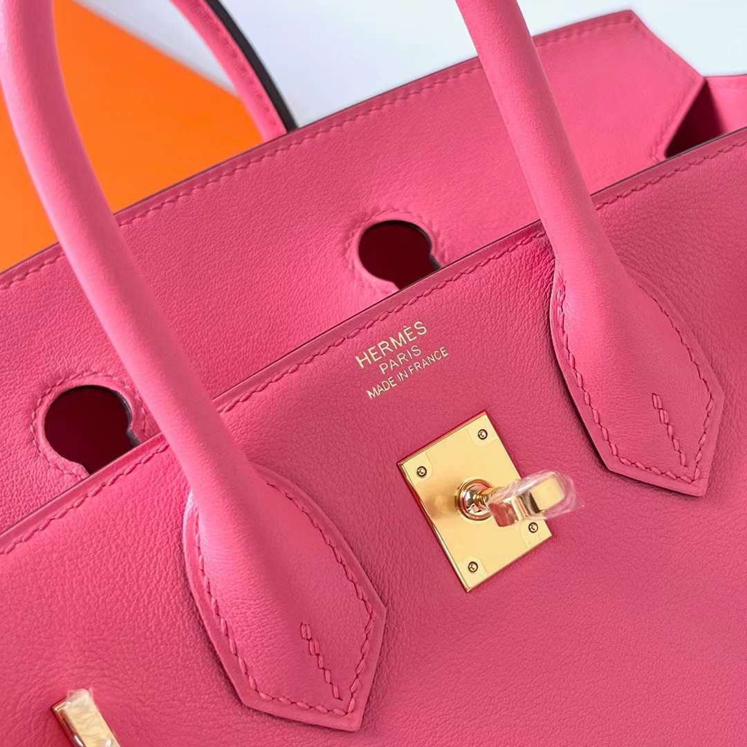 Hermès（爱马仕）Birkin 铂金包 Swift 8W 新唇膏粉 金扣 25cm 全手工蜡线缝制 Ghw