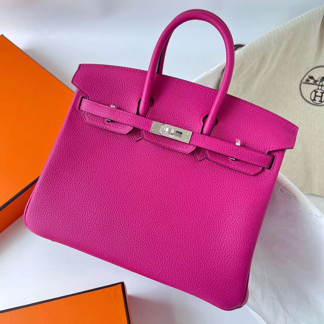 Hermès（爱马仕）Birkin 铂金包 Togo 进口德国小牛皮 L3 玫瑰紫 银扣 25cm 全手工蜡线缝制 Phw
