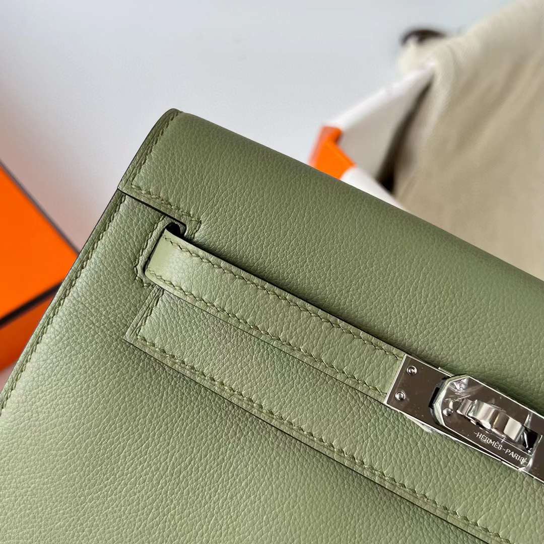 Hermès（爱马仕）Kelly danse 跳舞包 Evercolor Q1 鼠尾草绿 银扣 22cm 全手工蜡线缝制 Phw
