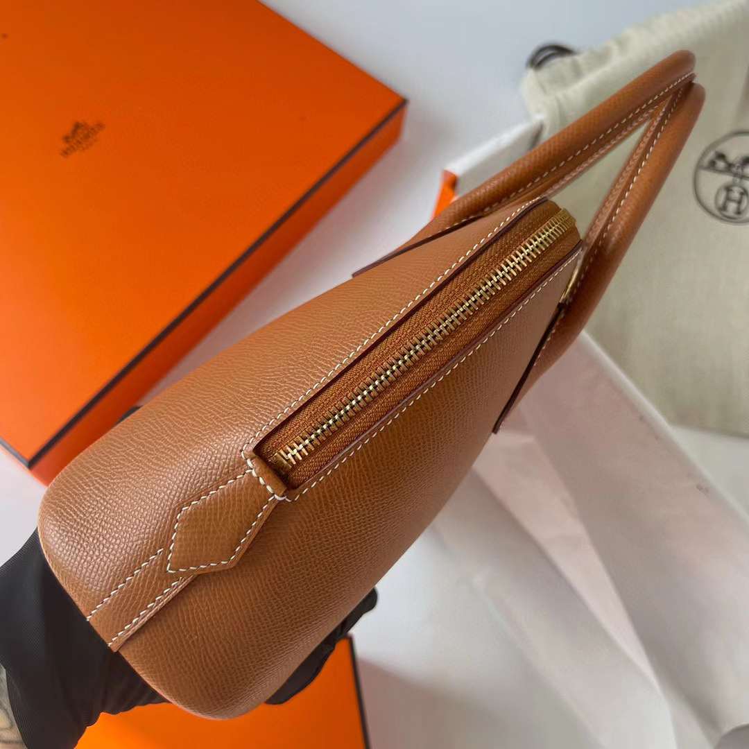 Hermès（爱马仕）Bolide 保龄球包 Epsom Ck37 金棕色 金扣 25cm 全手工蜡线缝制 Ghw