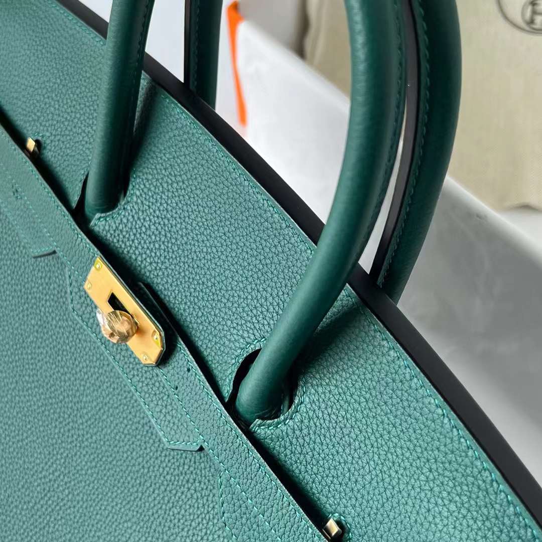 Hermès（爱马仕）Birkin 铂金包 Togo 进口小牛皮 Z6 孔雀绿 金扣 35cm 全手工蜡线缝制 Ghw