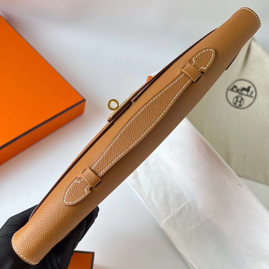 Hermès（爱马仕）Kelly cut Epsom Ck37 金棕色 金扣 31cm 全手工蜡线缝制 Ghw